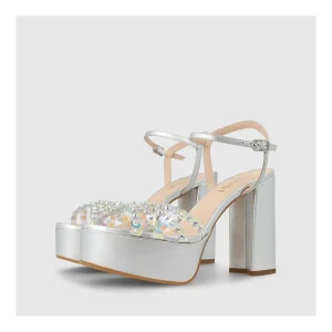 Store Sandalias Plateadas Tarnis Mujer Sandalias
